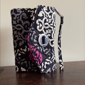 Vera Bradley Black and Pink Quilted Wristlet